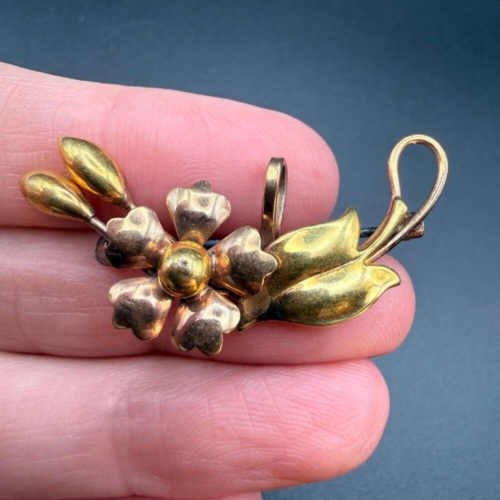 Vintage MCM Carl Art CA 12K Gold Filled Floral Pendant Brooch Pin Two Tone